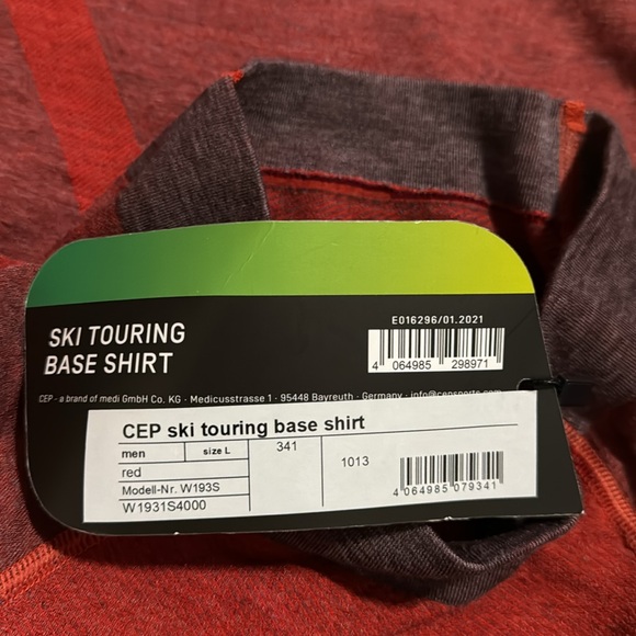 CEP Ski Touring Base Shirt Red Wool Cashmere Blend Long Sleeve Base Layer NWT-L - Picture 13 of 15